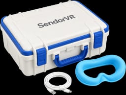 SendorVR Clinical Kit hard-shell case with a wipeable face cover and USB-C charging cable